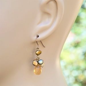freshwater pearl earrings gold champagne dangle
